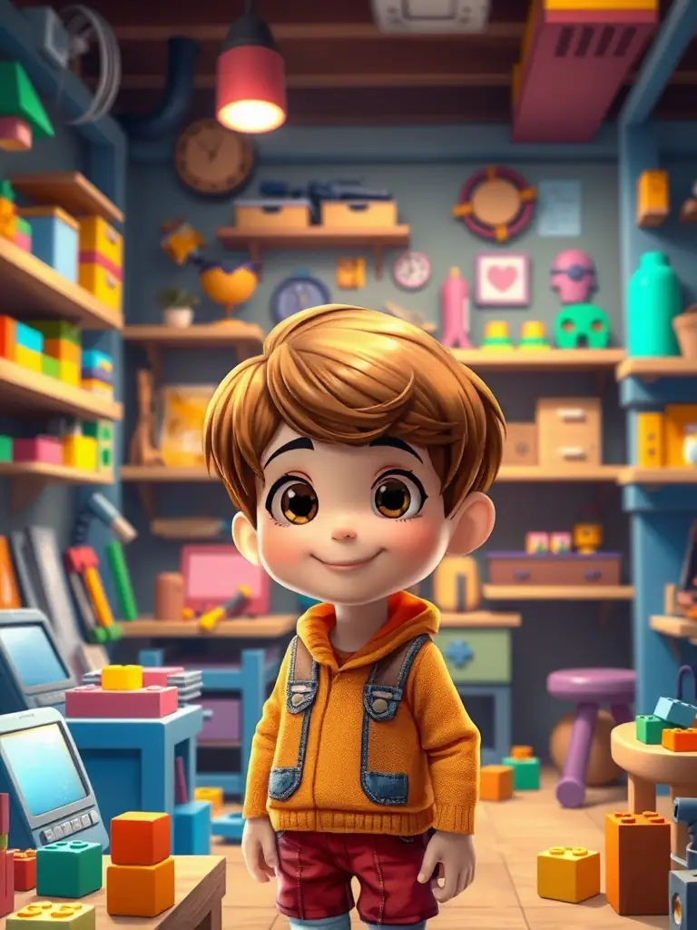 An energetic image illustrating the 'Creative Studio' mode in Solflare, showing a child avatar designing and building structures with virtual blocks and tools in a colorful workshop.